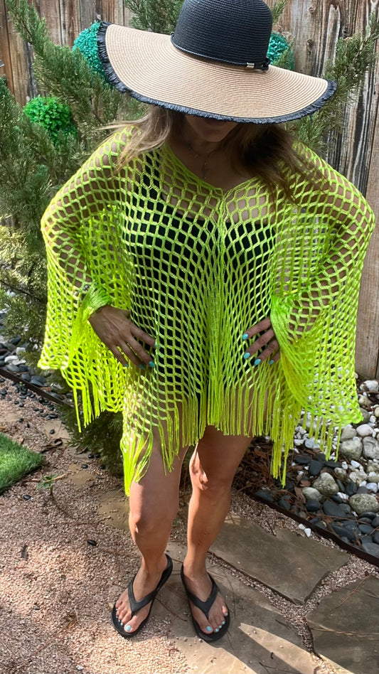 Lime Green Mesh Cover Up Top