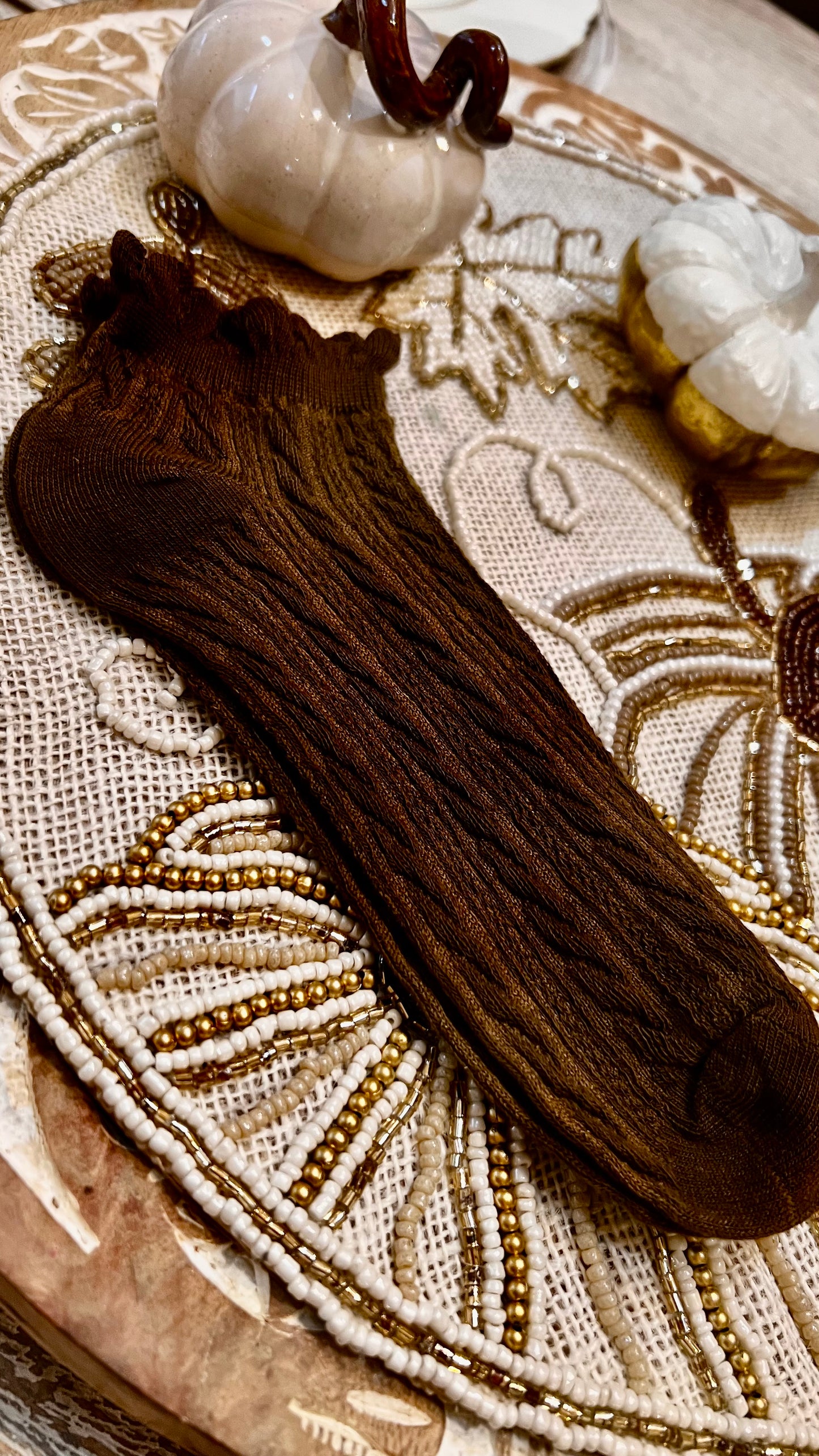 Brown Cable Knit Look Socks ( Clearance)