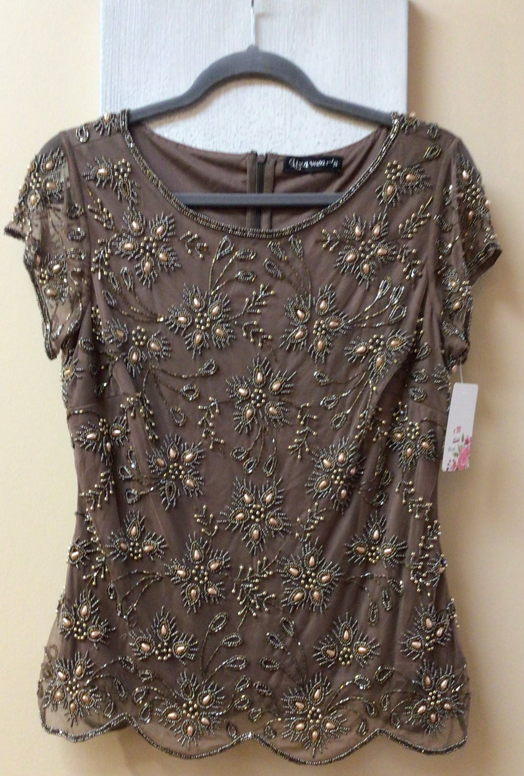 Taupe Beaded Top