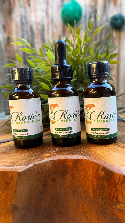 Rosie’s Miracle Oil Bundle (Hair, Pain and Normal Skin) 1 oz bottles