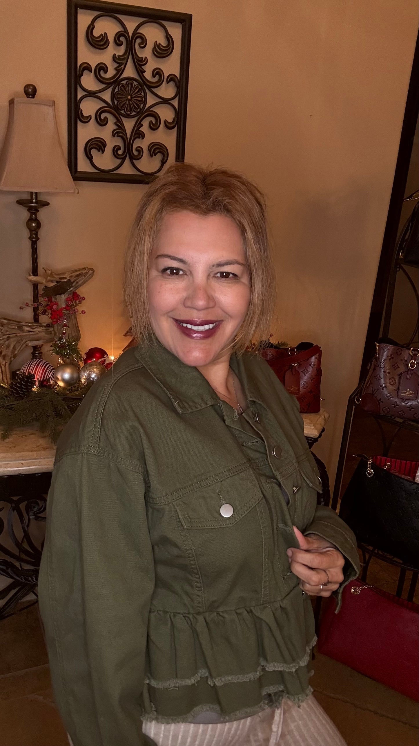 Army Green Denim Jacket Top