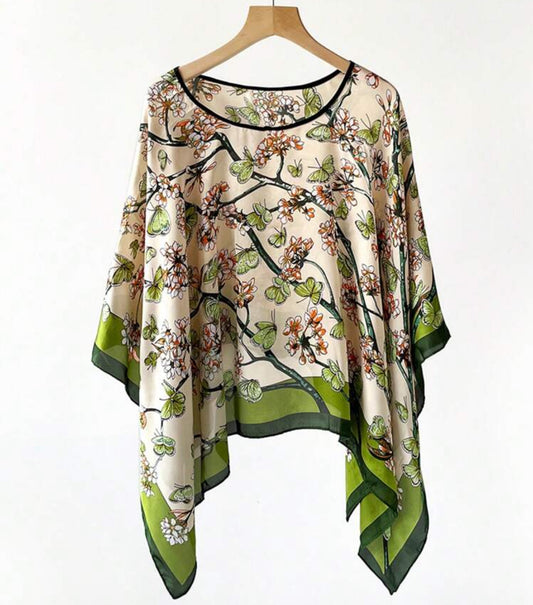 Green Butterflies Top Poncho