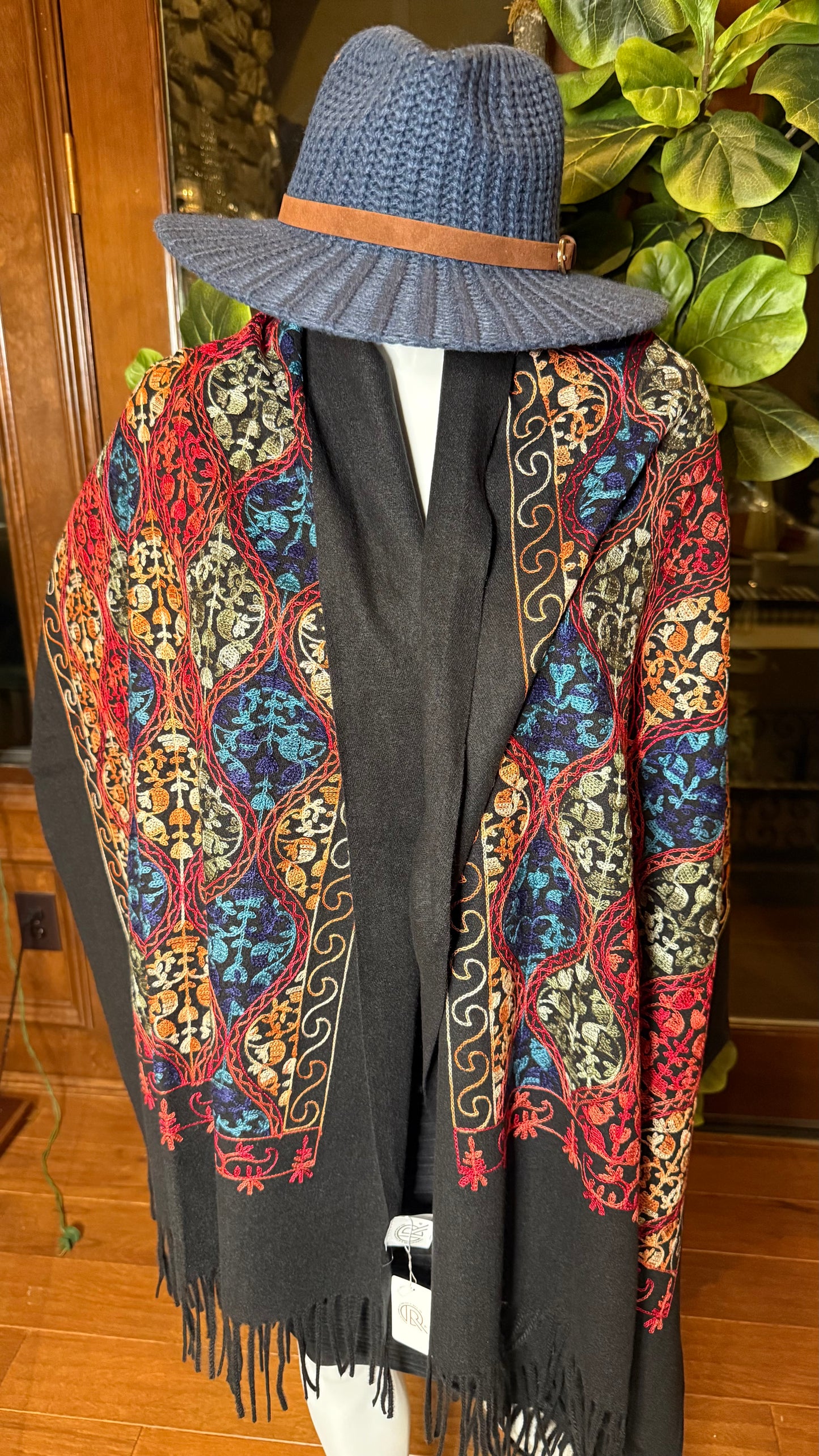 Marley Black Embroidered Shawl Too