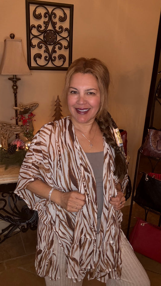 Brown Zebra Kimono Top