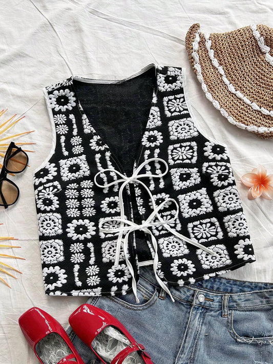Greta Black/White Vest Top