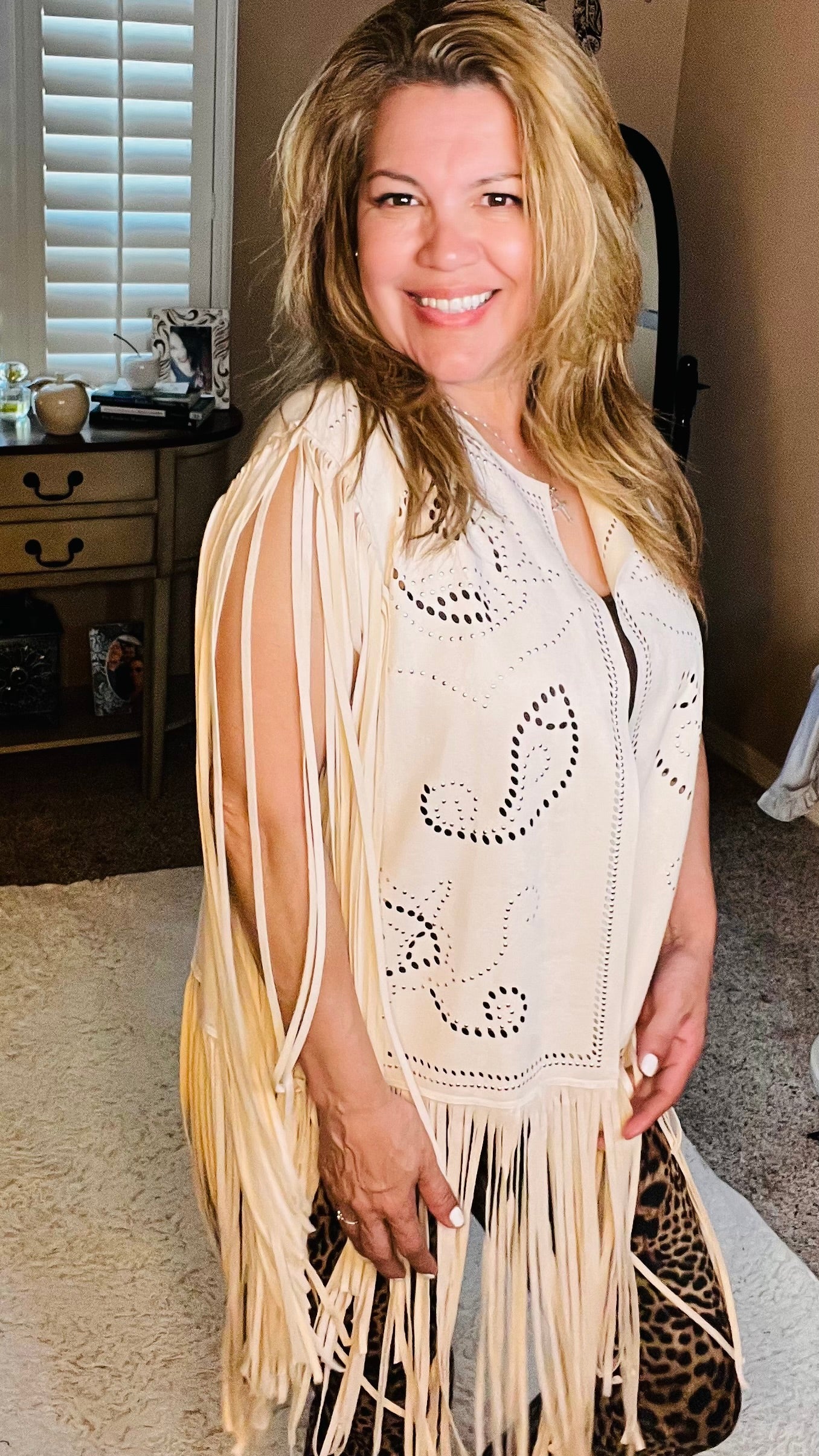 Fringe Beige Vest Top
