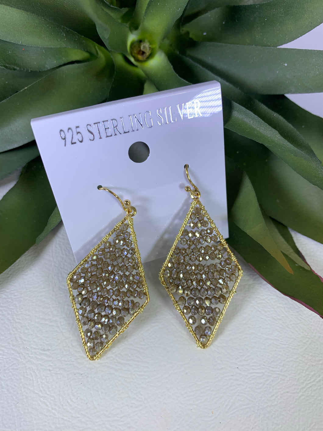 SS Champagne Beaded Diamond Earrings
