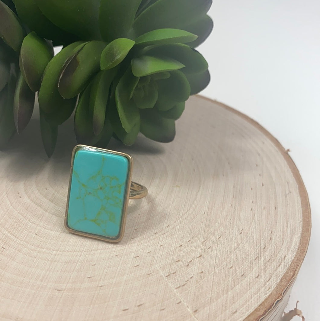 Teal Rectangle Marble Ring