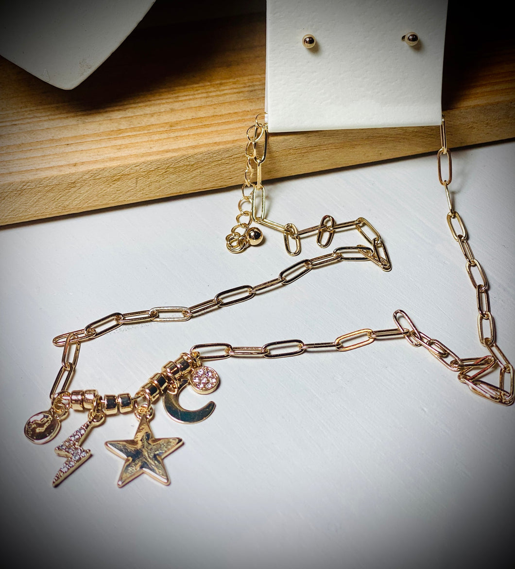 Moon, Star and Ray Necklace Set