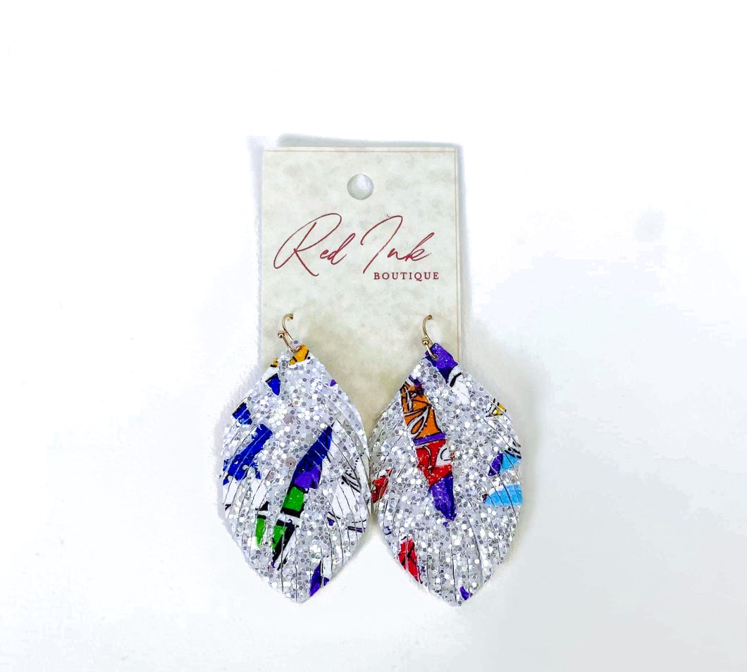 White Glitter Feather Earring